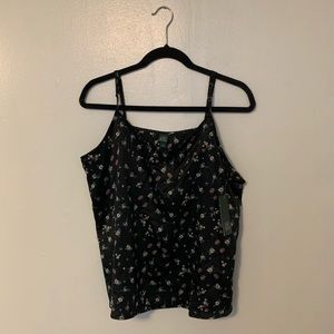 NWT Wild Fable Black Floral Silky Tank Top With Adjustable Straps